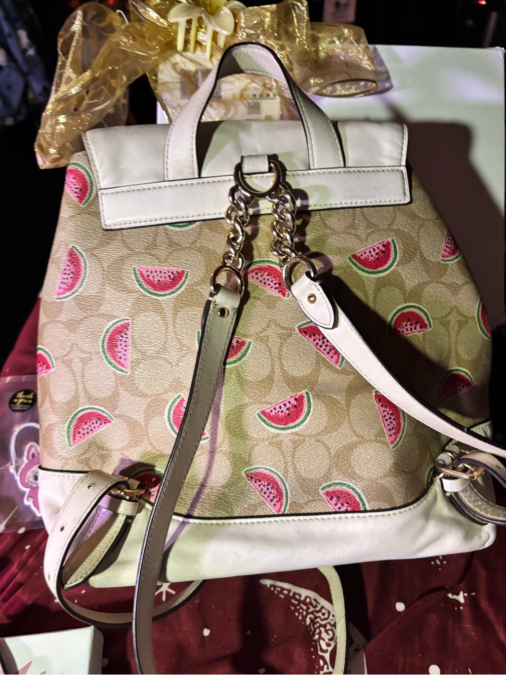 COACH Cream Signature Canvas Backpack with Watermelon Print - Picture 5 of 6